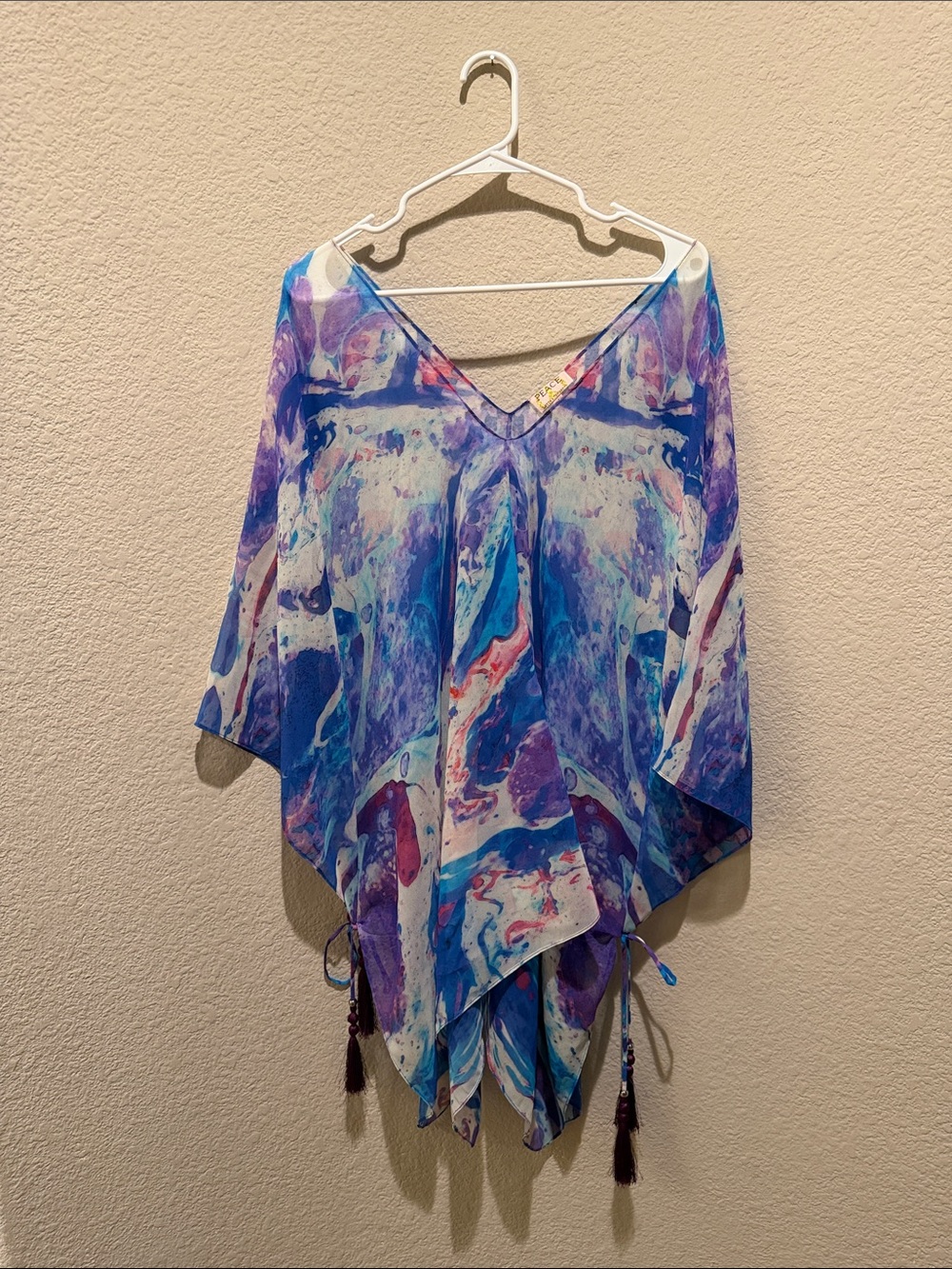 Blue & Purple V-Neck Swim Cover-Up Poncho